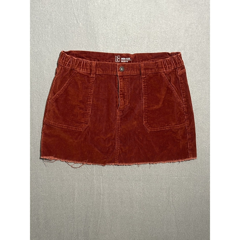 NO BO Women's‎ High Rise Corduroy Mini Skirt Rust Orange XXL 2XG Raw Hem Pockets